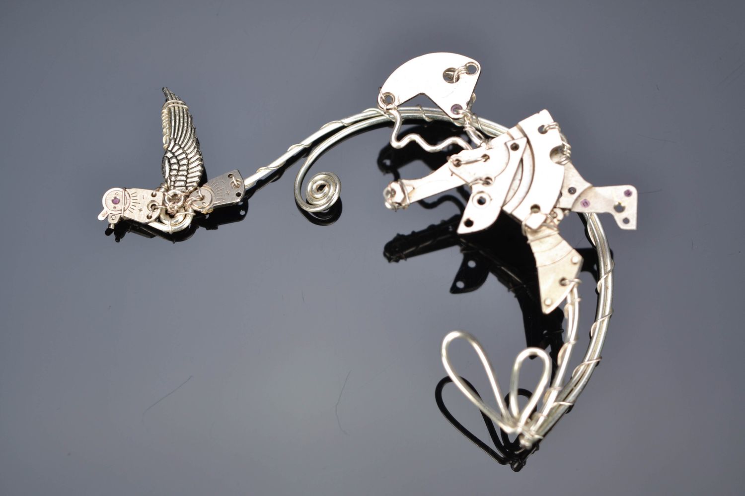 Handmade metal cuff earrings in steampunk style photo 1