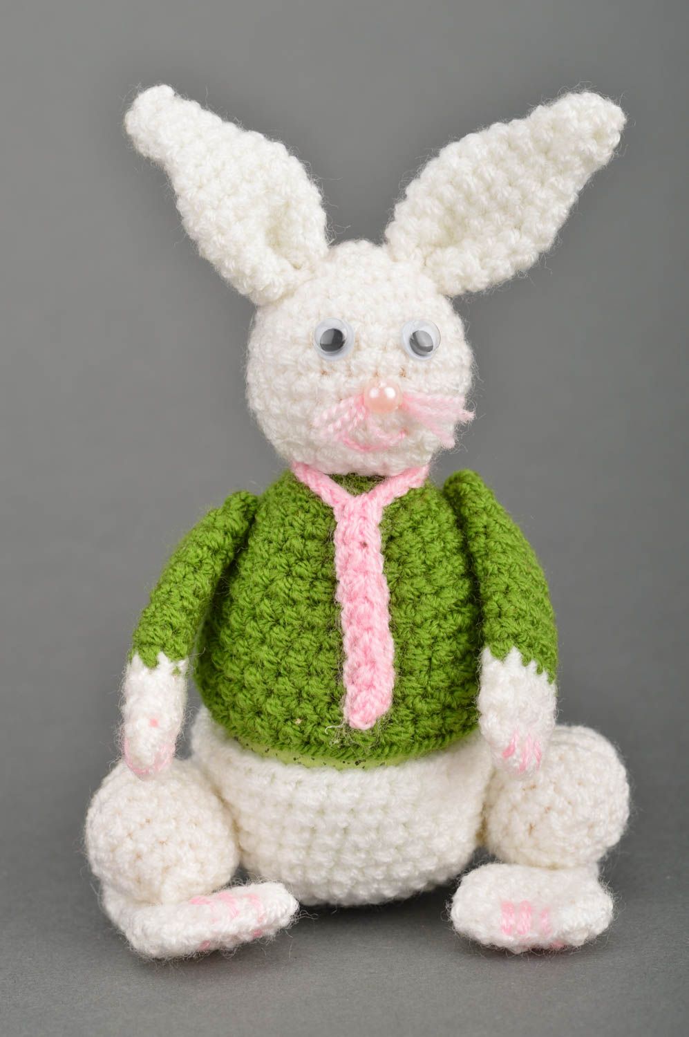 Joli jouet mou tricoté au crochet fait main en fils acryliques Lapin décoration photo 2