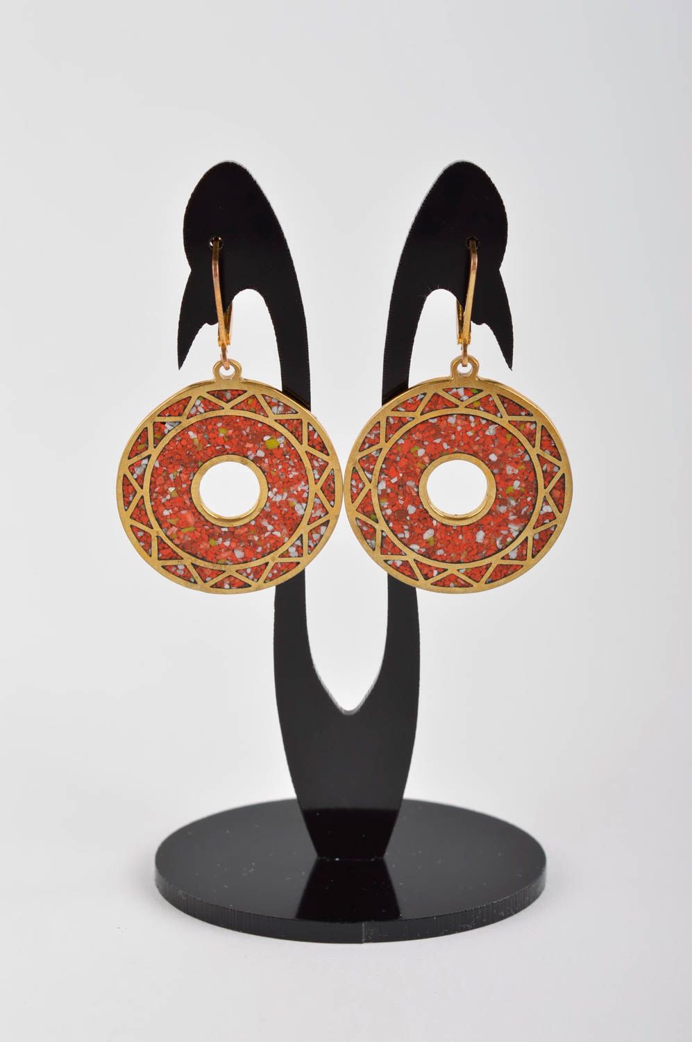 Серьги из натуральных камней handmade серьги из латуни женские серьги красные фото 2