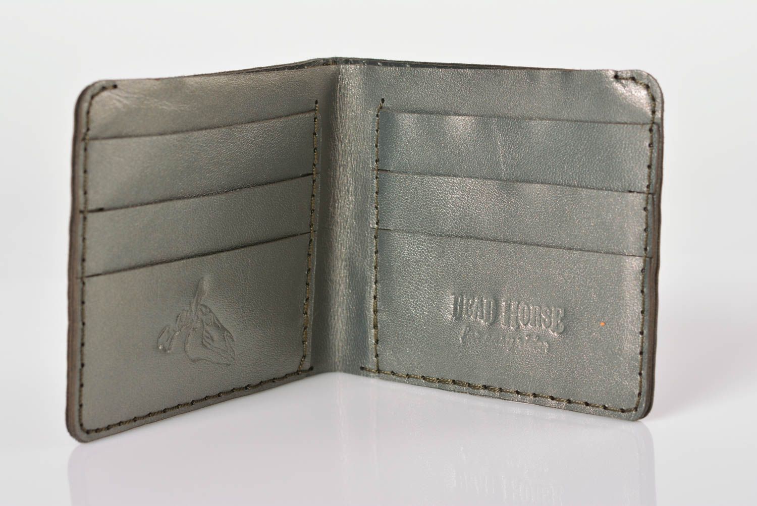 Кожаное портмоне портмоне ручной работы портмоне стильное мужское серое фото 2