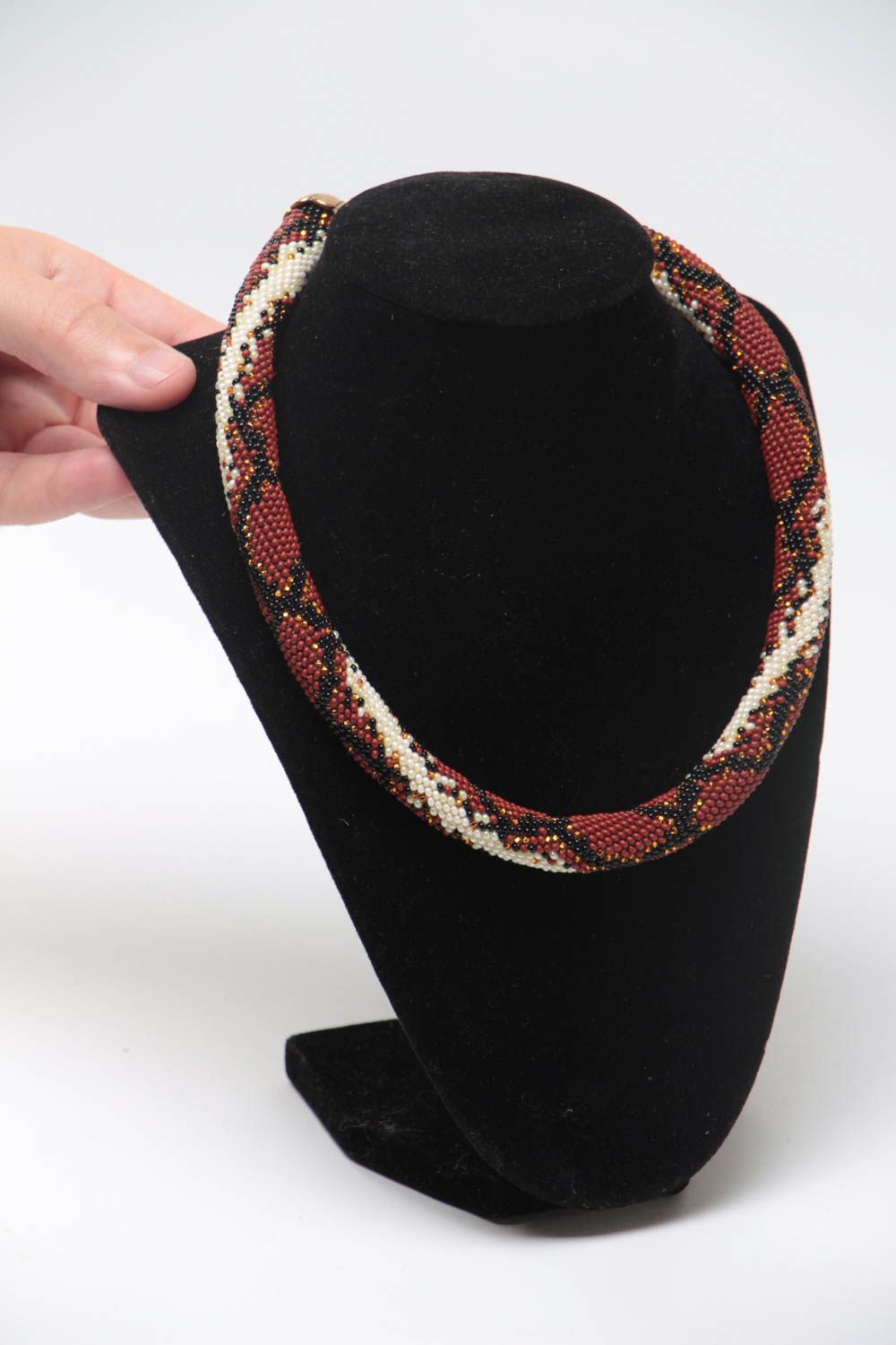 Handmade designer beaded cord women's necklace styled on python leather photo 5