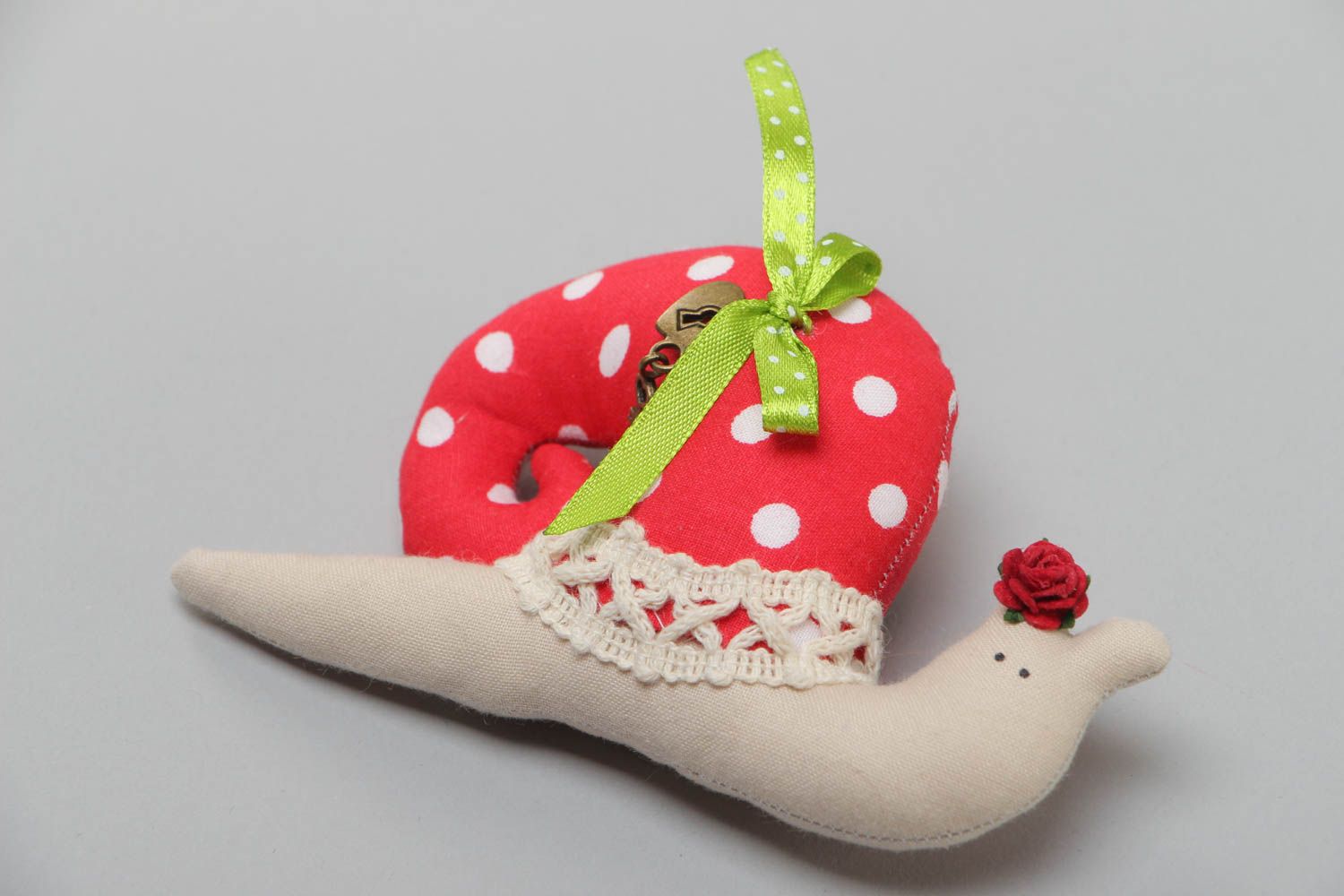 Handmade soft toy fridge magnet funny cute textile snail made of cotton photo 2