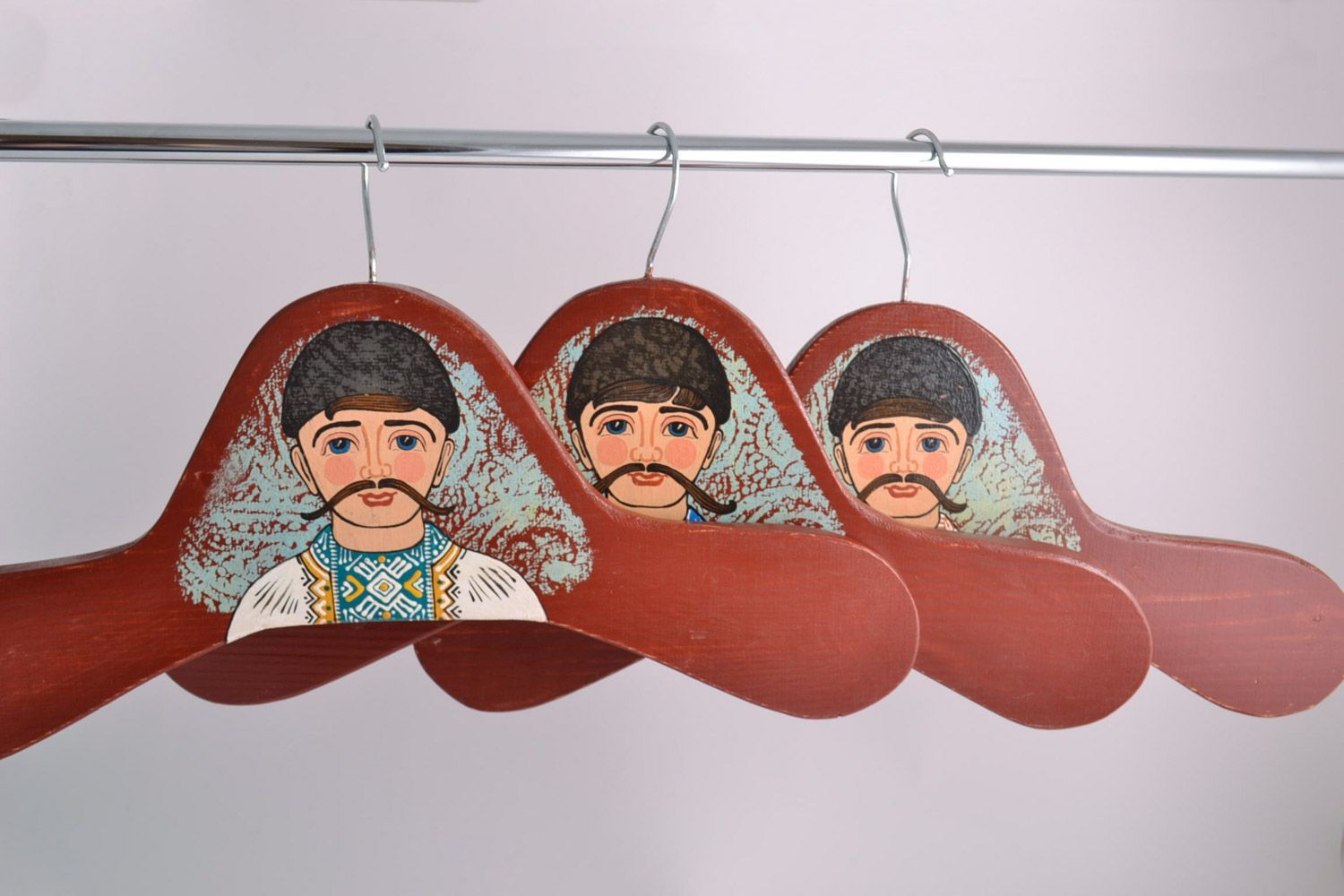 Set of 3 handmade decorative wooden clothes hangers with images of the Cossacks photo 5