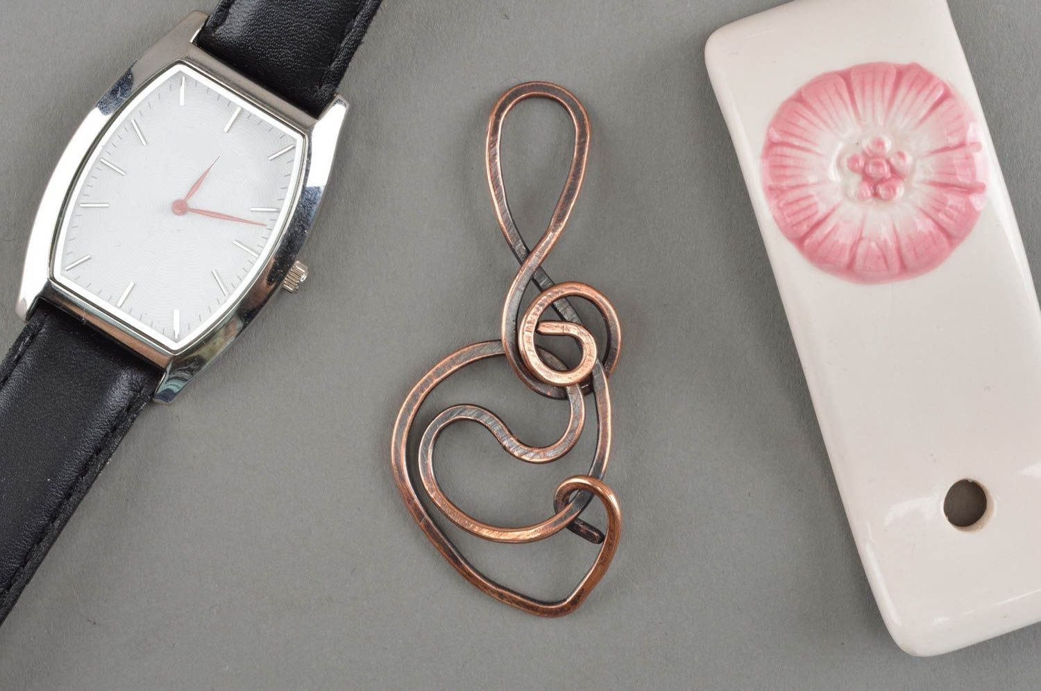 Handmade cute metal keychain unusual copper keychain beautiful accessory photo 1