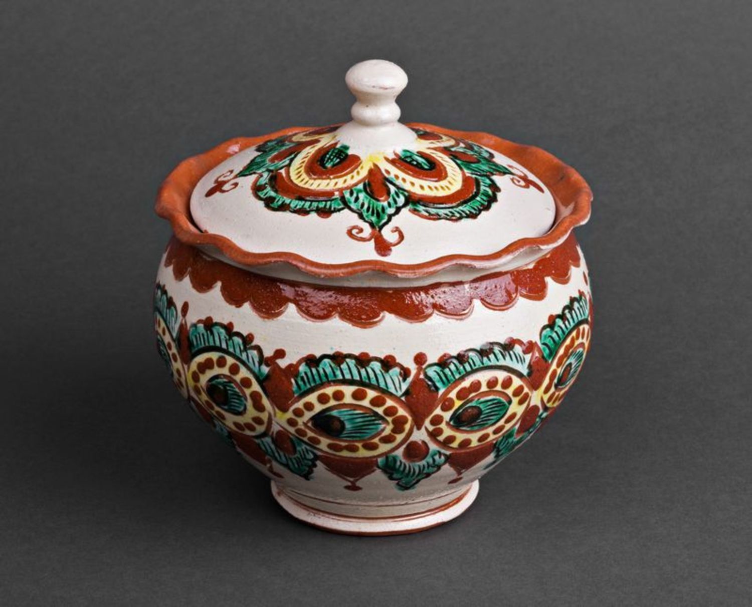 Ceramic sugar-bowl made in ethnic style photo 3