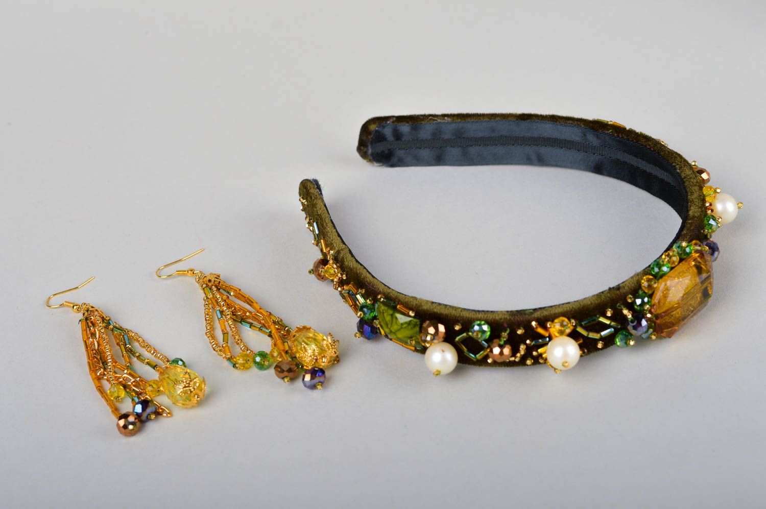 Stylish handmade beaded jewelry set handmade hair band long earrings gift ideas photo 1