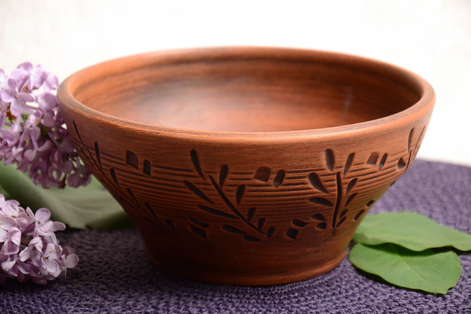 Beautiful molded handmade deep ceramic bowl 700 ml photo 1