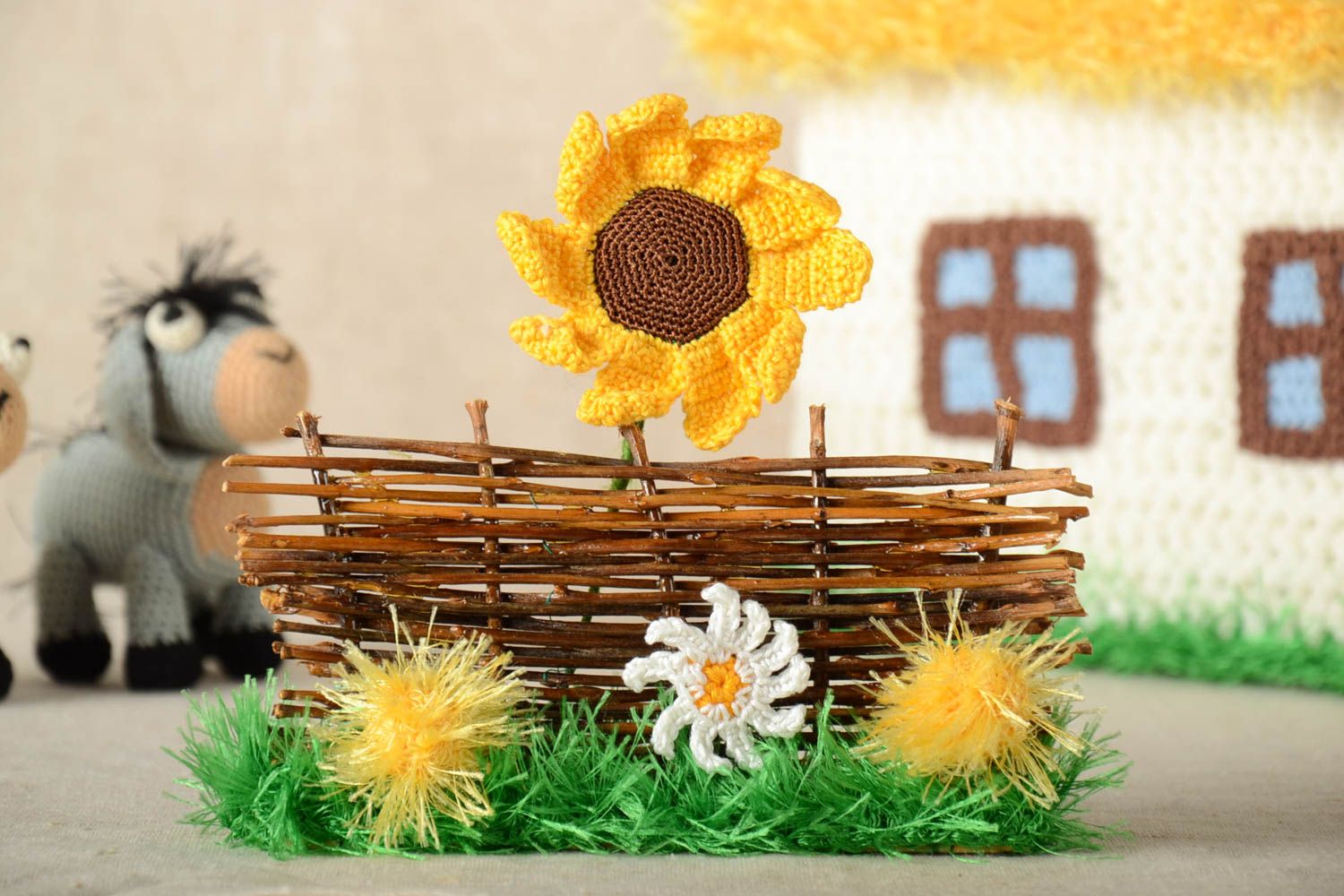 Handmade Haus Deko Öko Spielzeug Tisch Deko geflochtener Zaun mit Blumen foto 1