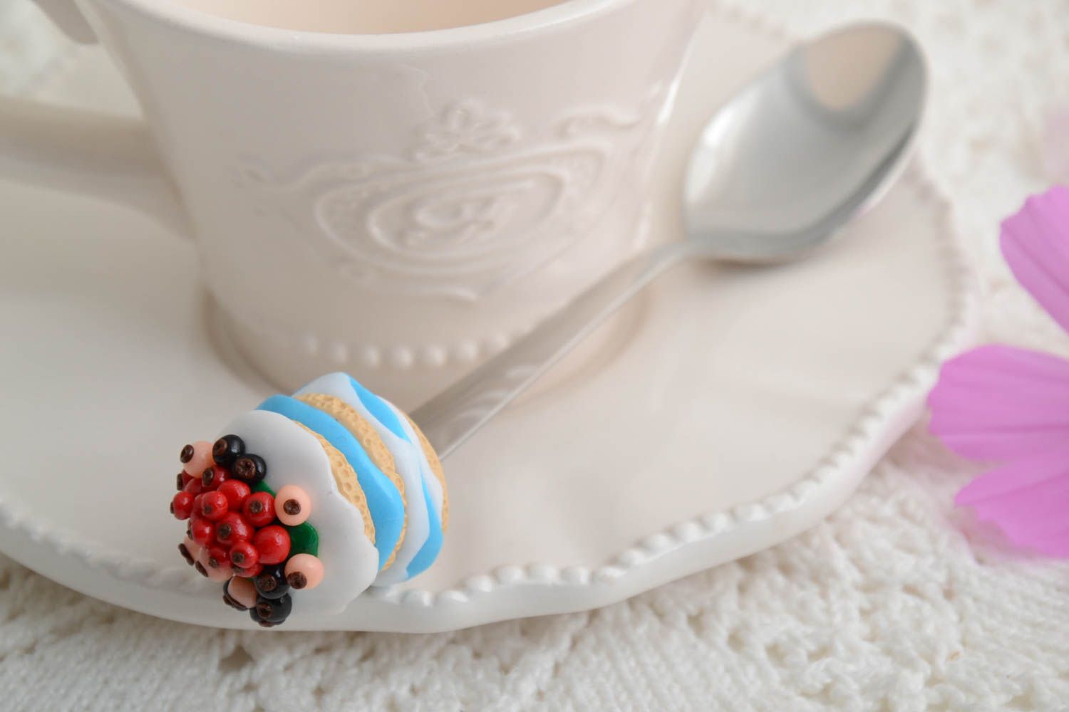 Cucharita de té artesanal clara con pastel utensilio de cocina regalo original foto 1