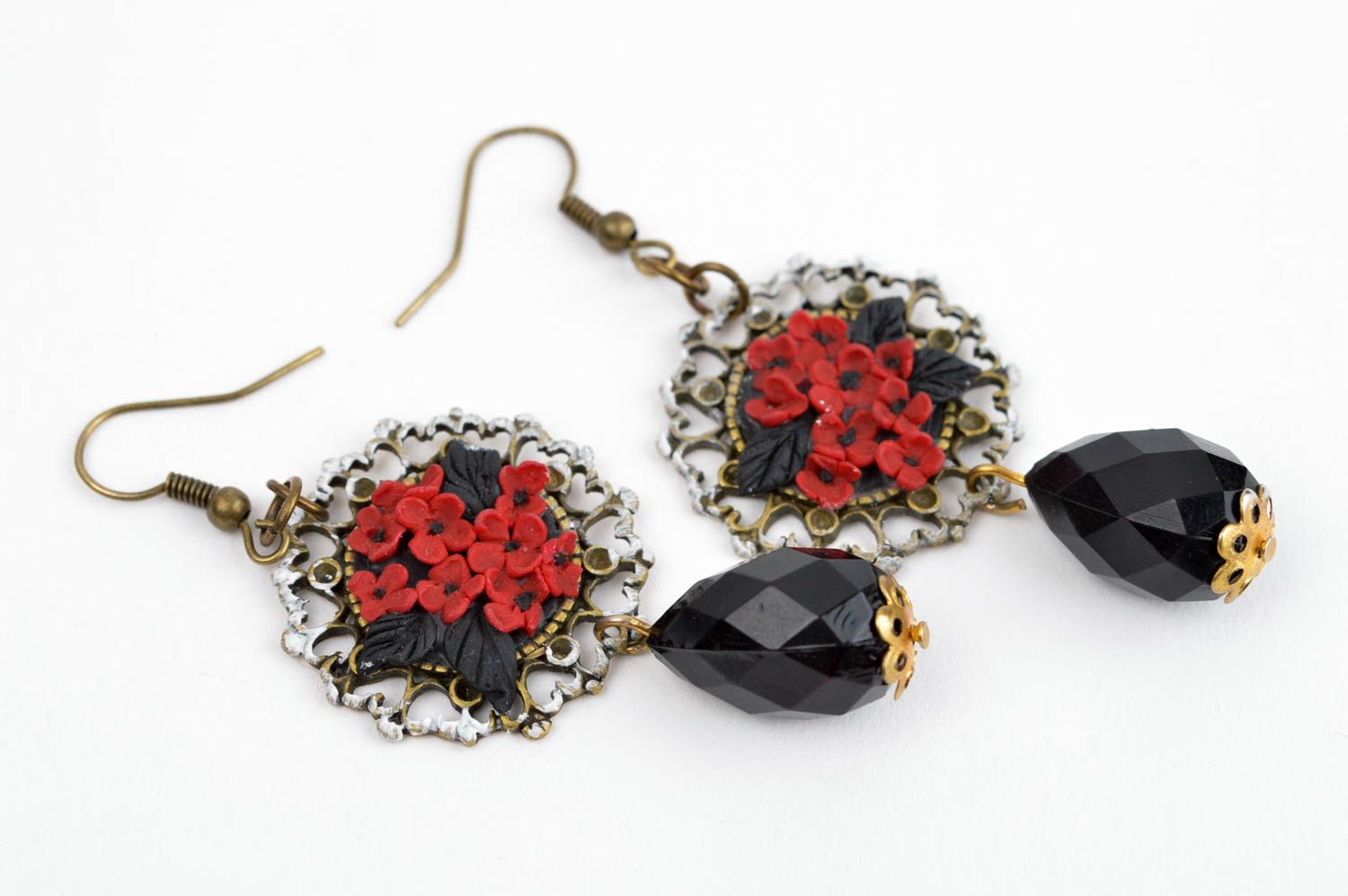Handmade stylish cute earrings polymer clay earrings jewelry in vintage style photo 3