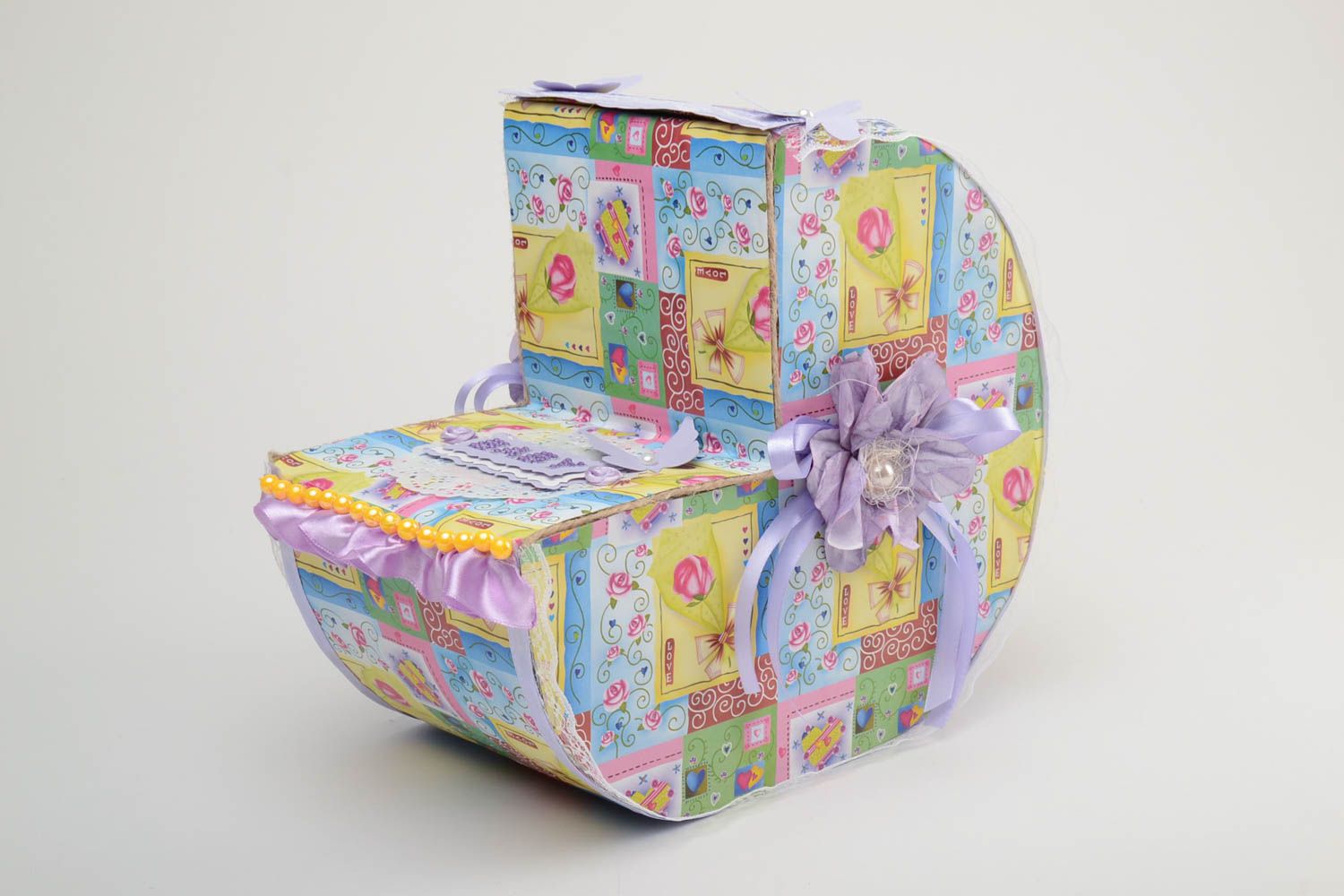 Картонная коробка для подарка новорожденному ручной работы авторская Коляска фото 2