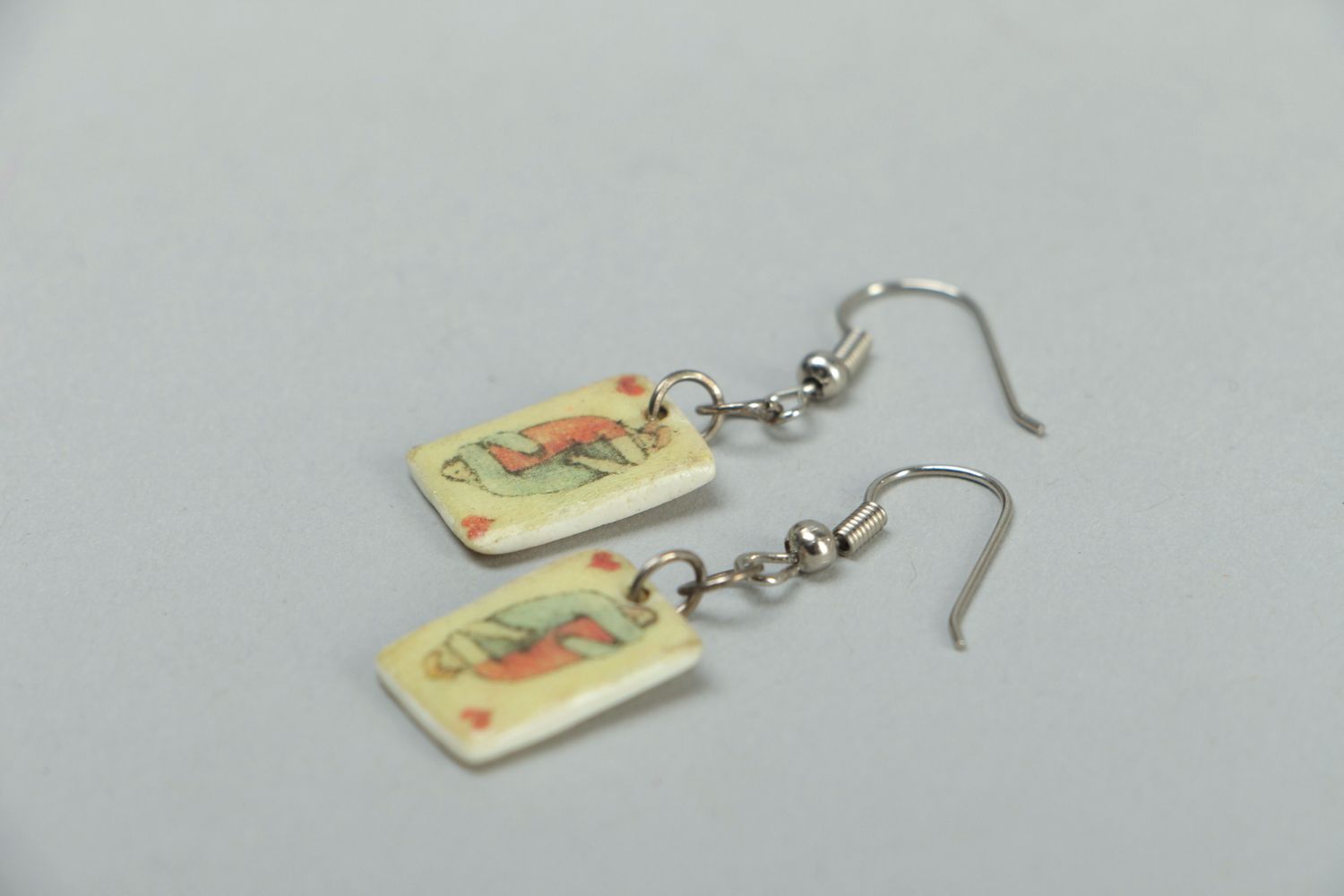 Rectangular plastic earrings with playing cards photo 2