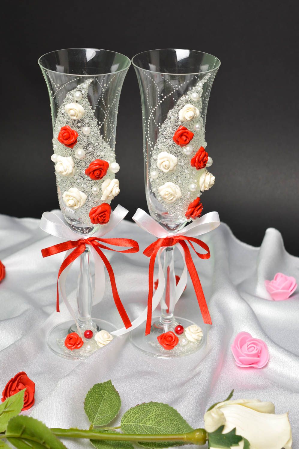 Copas de novios con rosas artesanales detalles de boda copas decoradas para boda foto 1