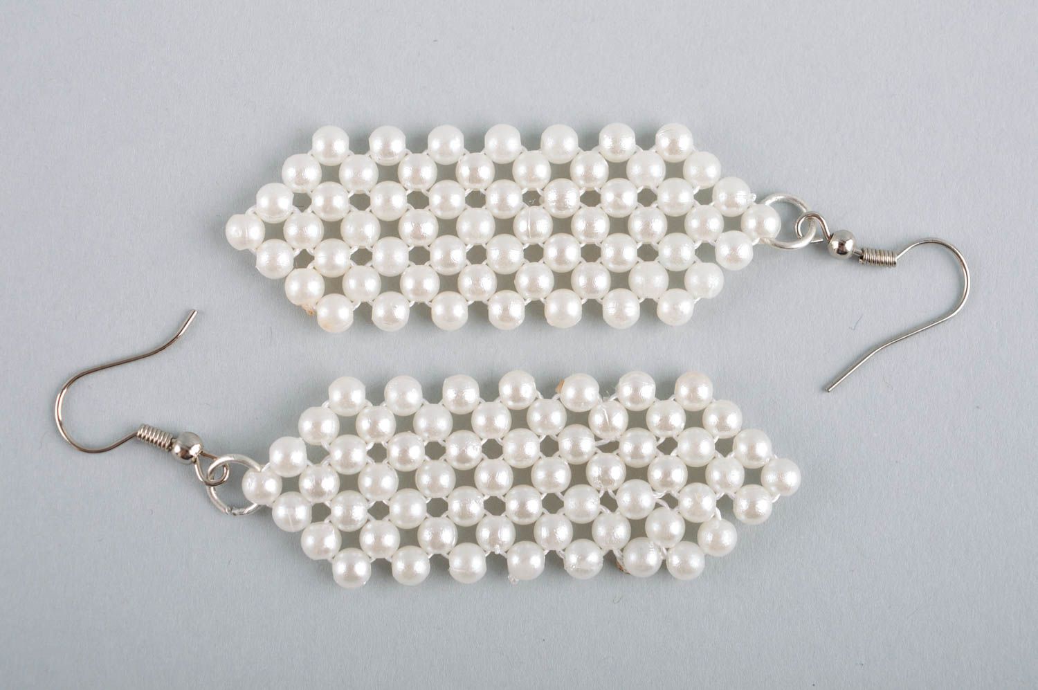 White handmade beaded earrings woven bead earrings fashion accessories photo 5