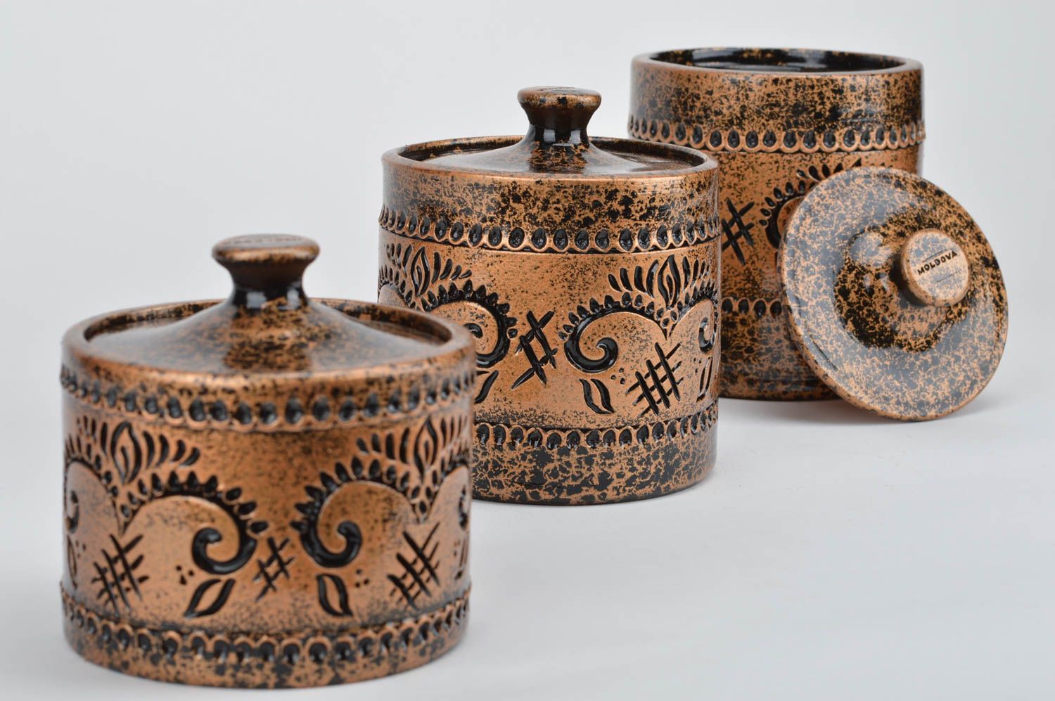 Kleine Behälter mit Deckel handmade Keramik Behälter Küchen Accessoires 3 Stück foto 5