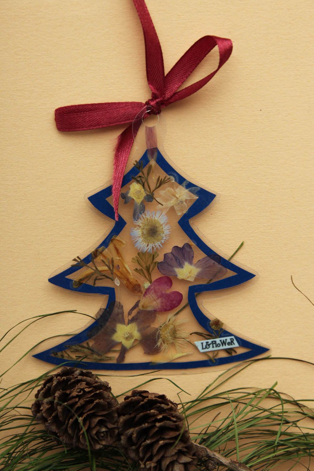 Unusual handmade wall hanging Christmas tree decorations oshibana art gift ideas photo 1