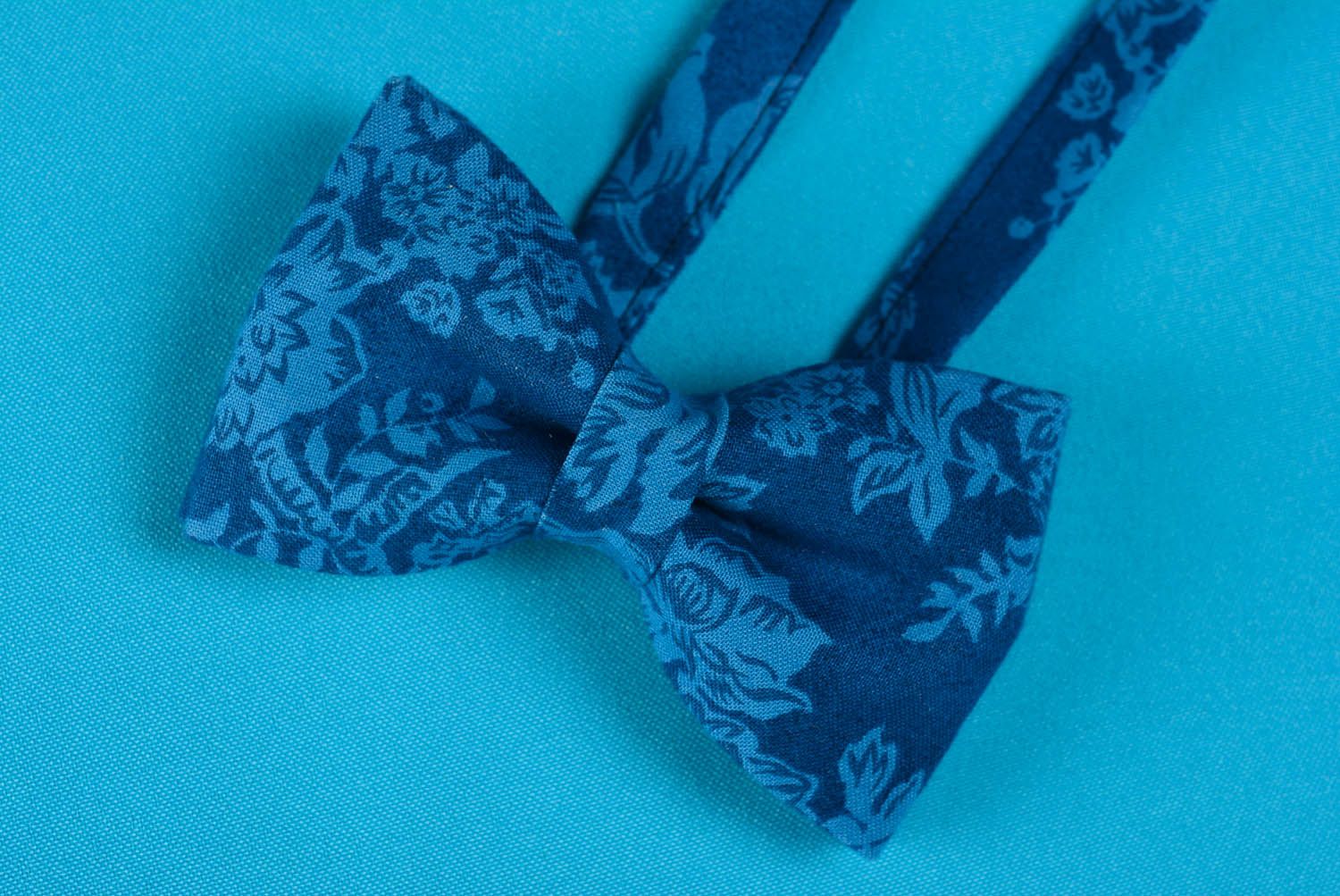 Noeud papillon bleu à motif en coton  photo 3