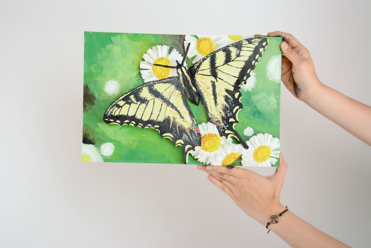 Ölgemälde Schmetterling in Kamillen foto 1