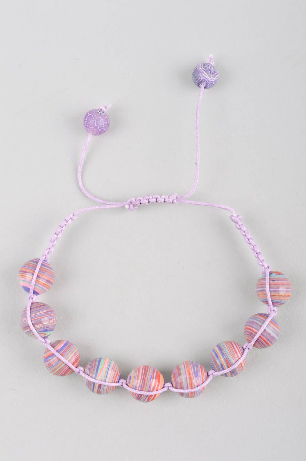 Unique handmade purple rope striped beads bracelet for women photo 3