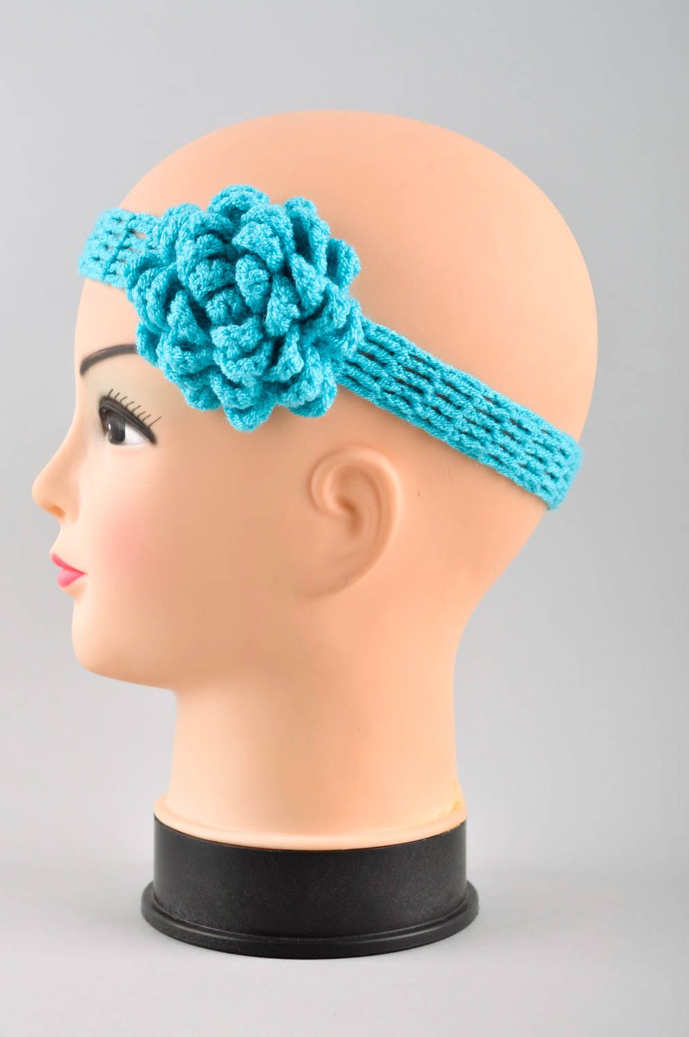Повязка на голову ручной работы голубая повязка для девочки детская повязка фото 2