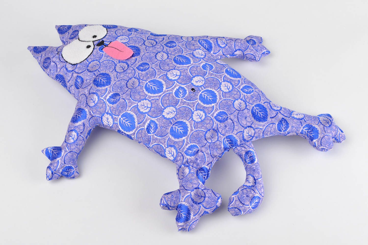 Coussin chat fait main Peluche chat bleu en tissus original Déco maison photo 1
