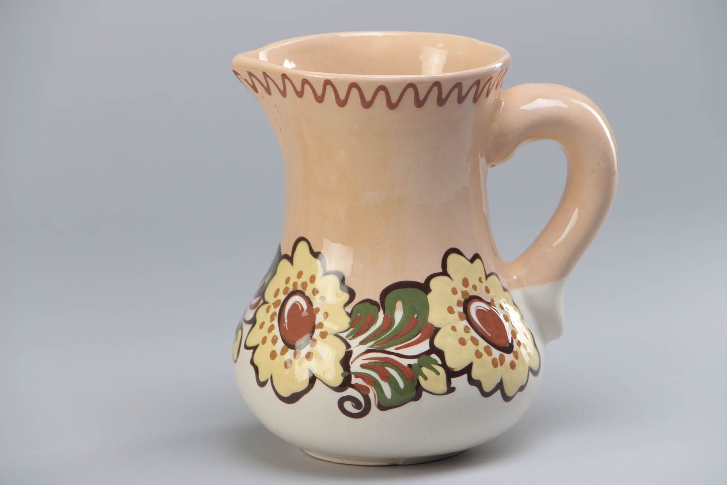30 oz ceramic porcelain water jug with handle and painted floral décor 1,7 lb photo 2