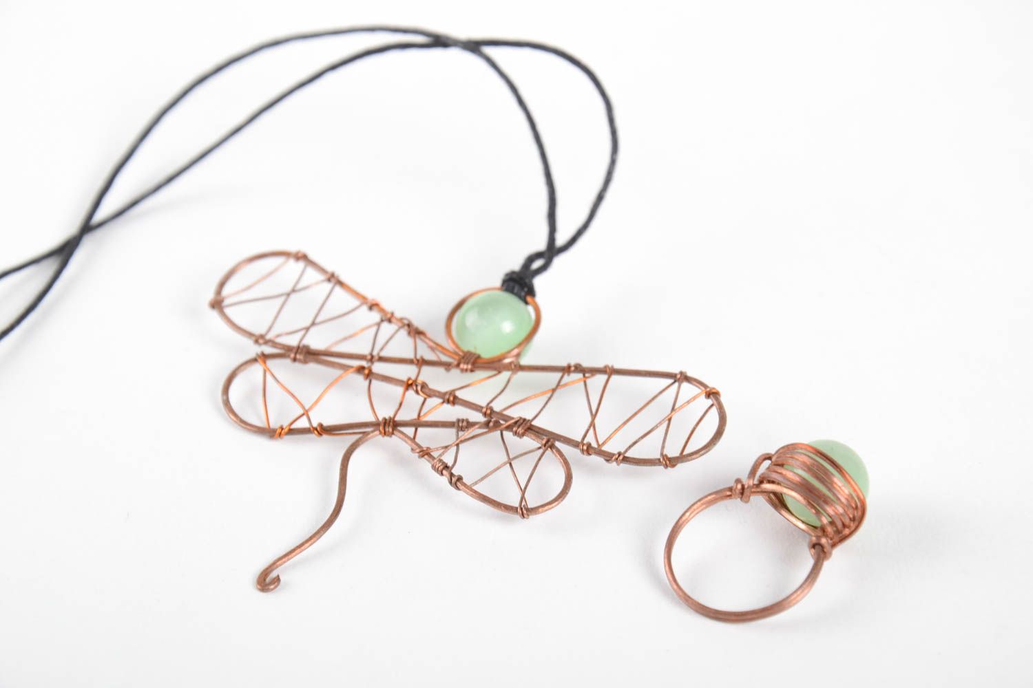 Unusual handmade metal ring metal pendant wire wrap ideas costume jewelry set photo 5