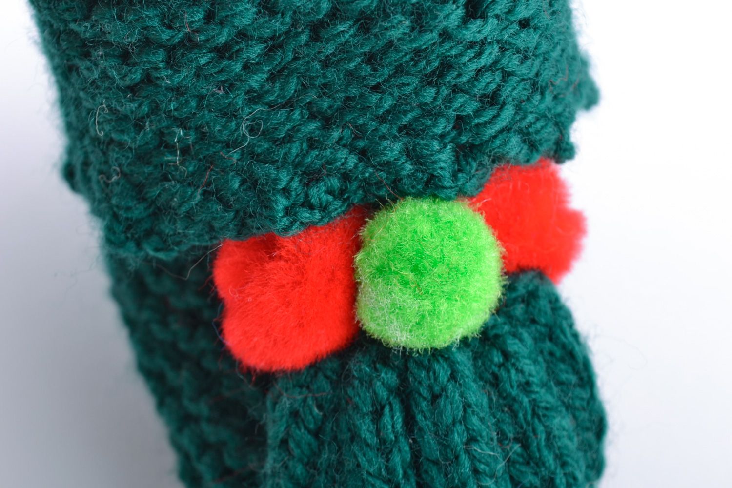 Green hand knitted wool baby slippers photo 5