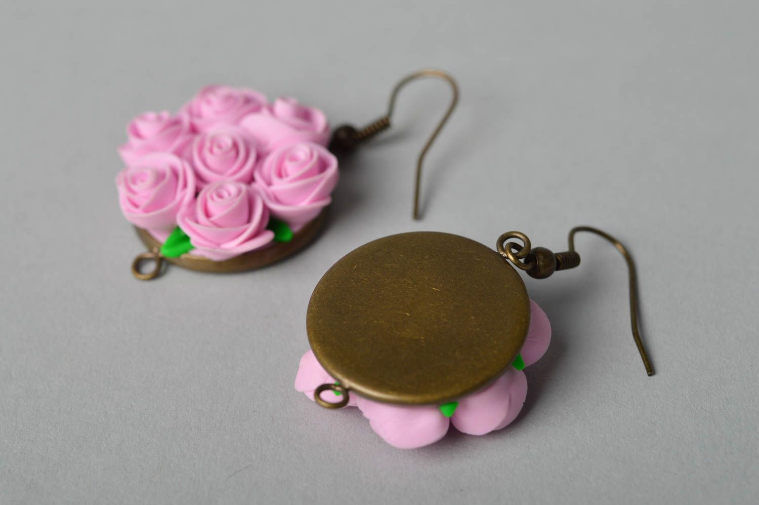 Handmade polymer clay earrings plastic earrings with roses flower jewelry photo 4