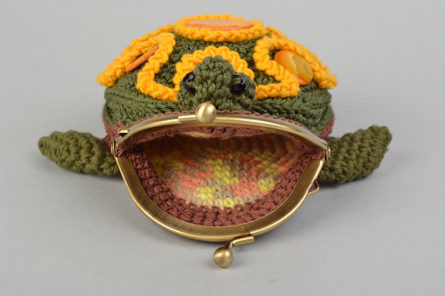 Porte-monnaie tricoté mou au crochet en coton fait main sous forme de tortue photo 4