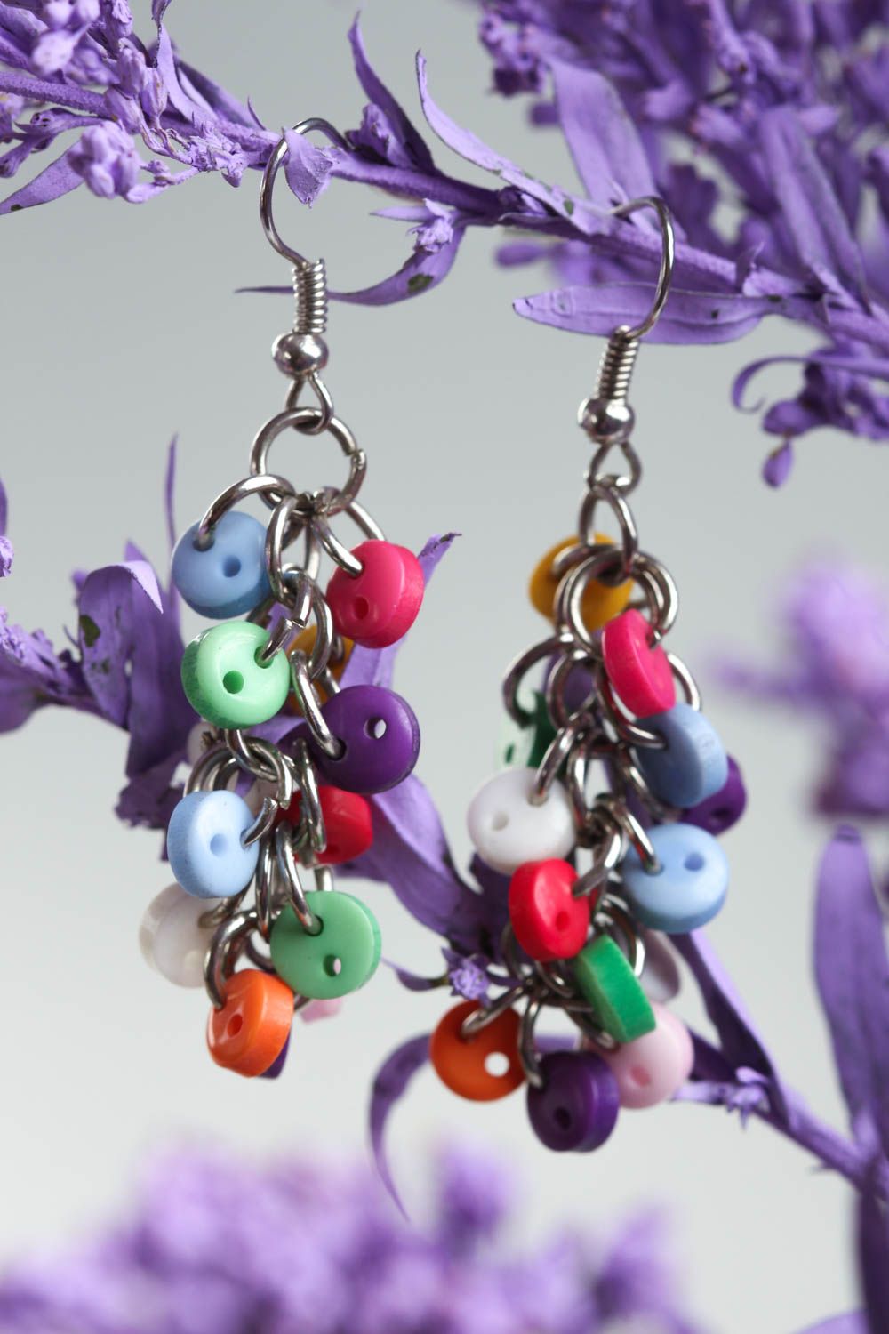 Boucles d'oreilles fantaisie Bijou fait main boutons multicolores Idée cadeau photo 1