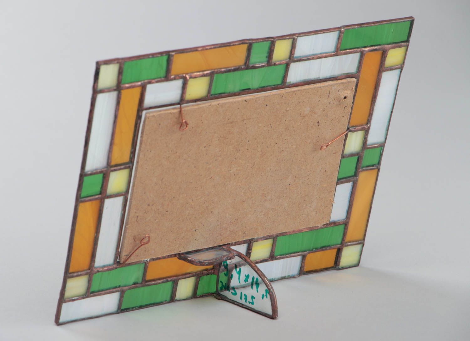 Handmade decorative stained glass photo frame in green and yellow color palette photo 4