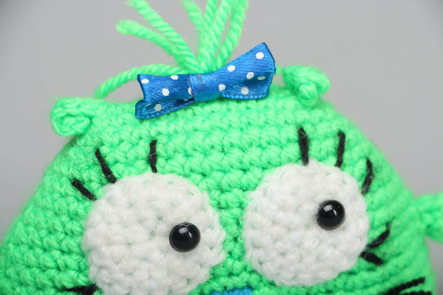 Peluche tricotée au crochet originale chat vert faite main photo 2