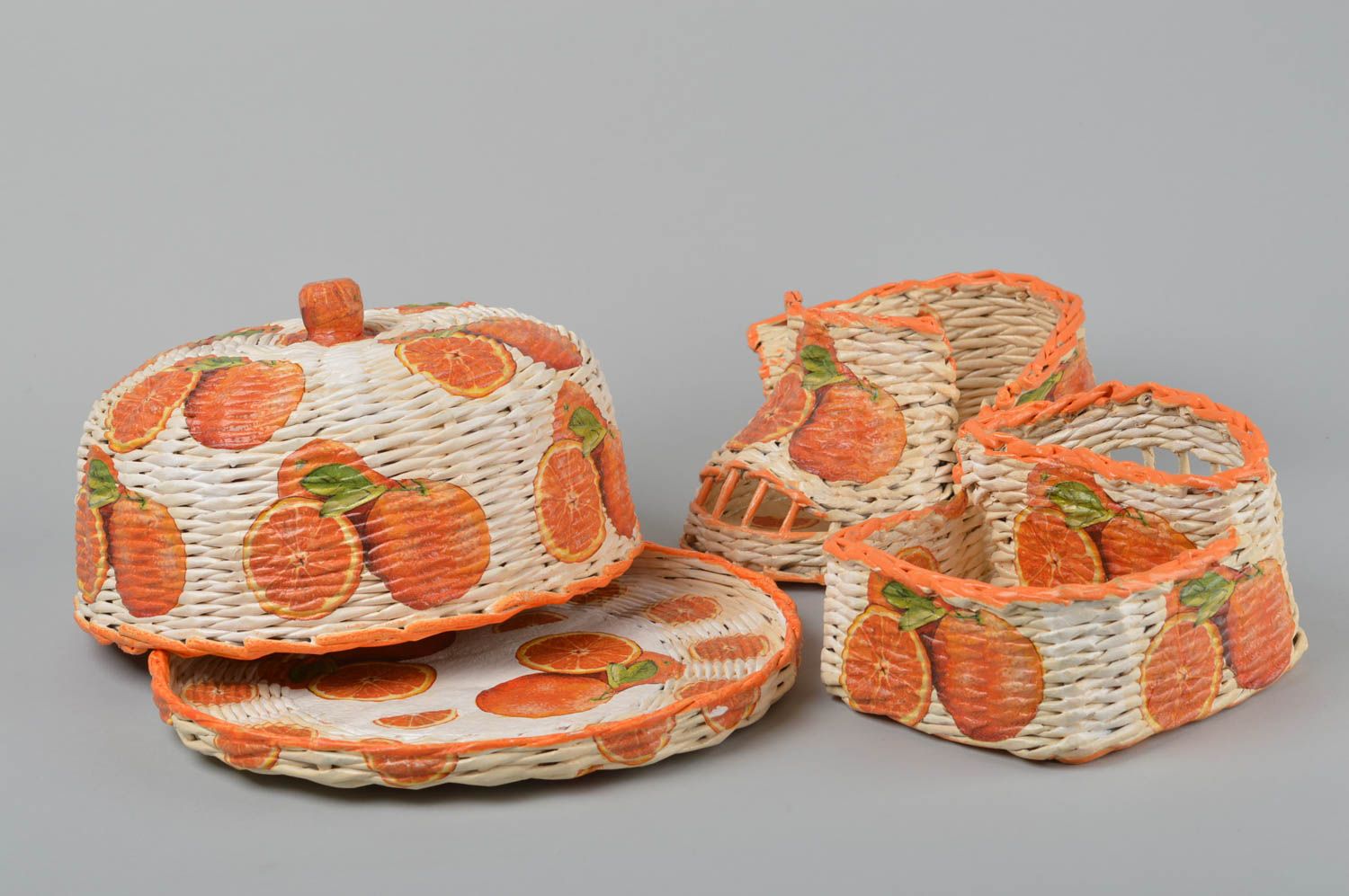 Paniers tressés Corbeille à pain fait main en papier Rangement cuisine 3 pièces photo 2