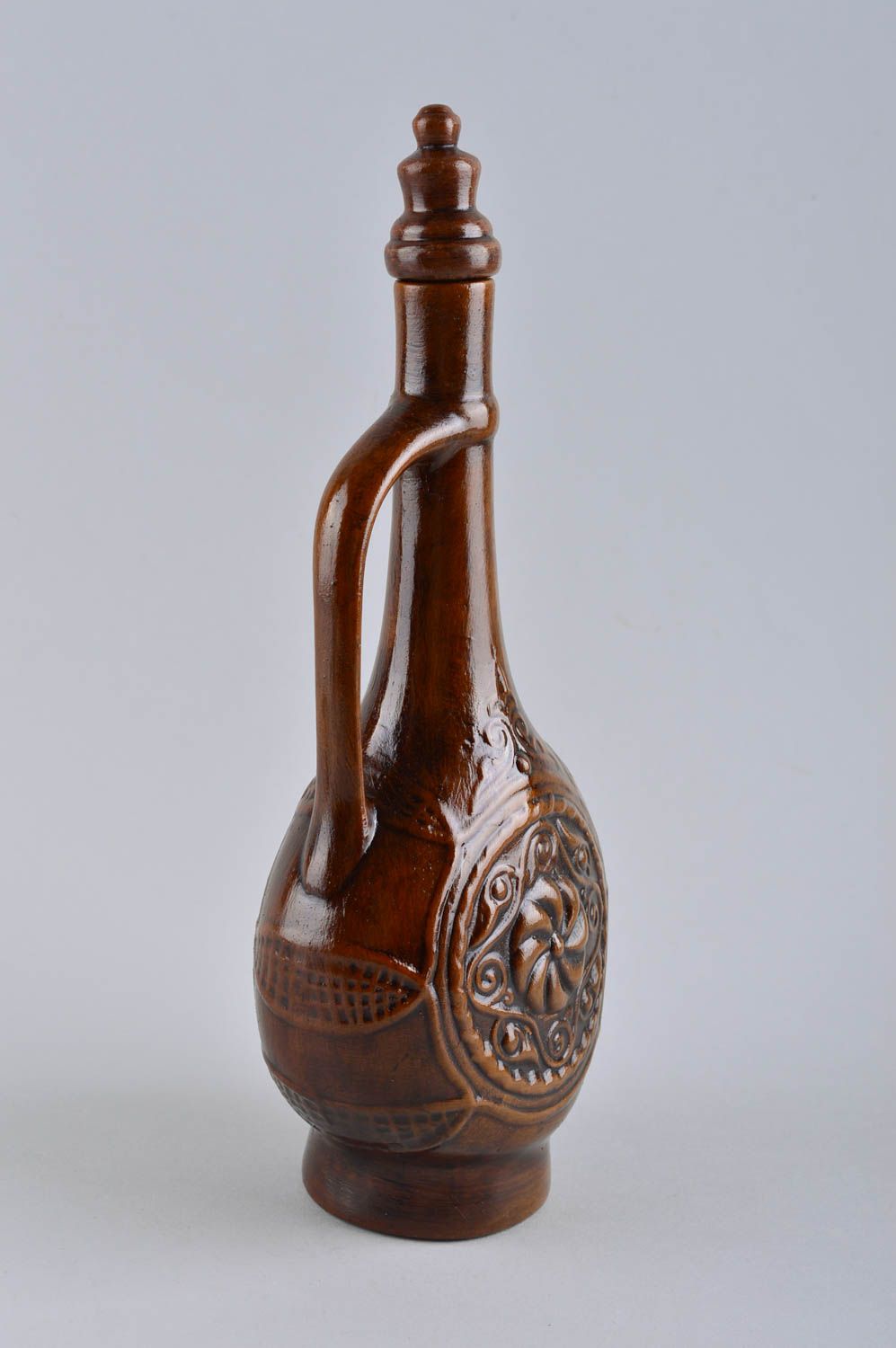 20 oz ceramic wine decanter with handle and lid in dark brown color and long neck 1 lb photo 3