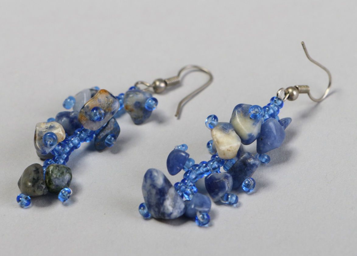 Long earrings with Czech beads and lazurite photo 1