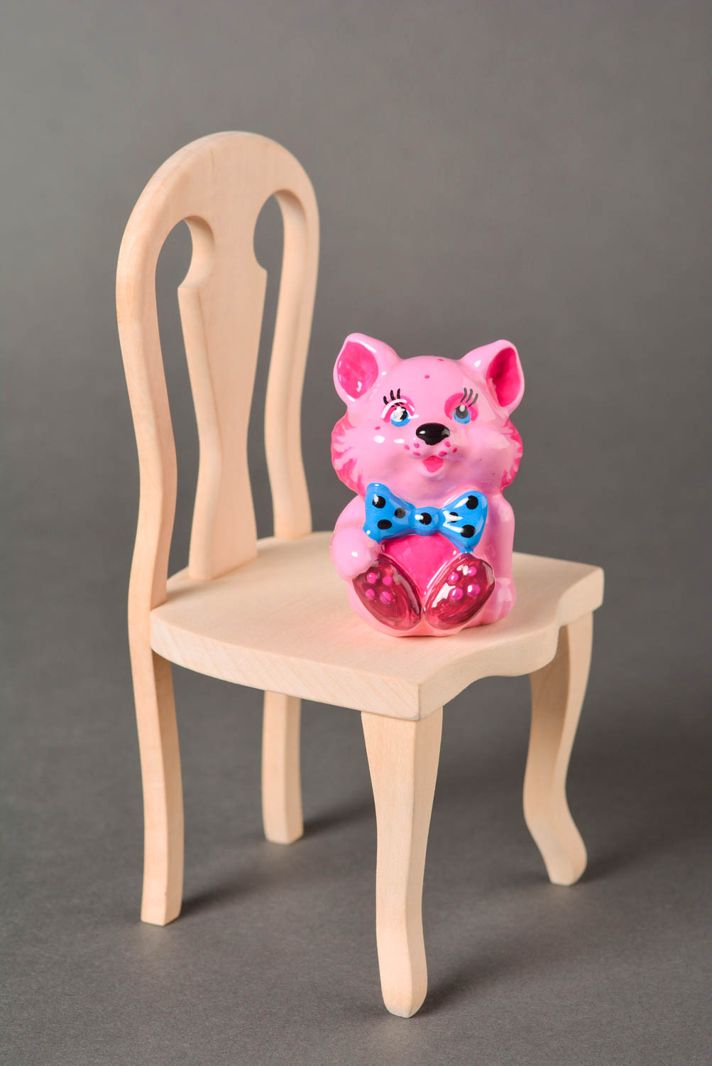 Декор для дома handmade статуэтка из гипса элемент декора фигурка розовая кошка фото 1