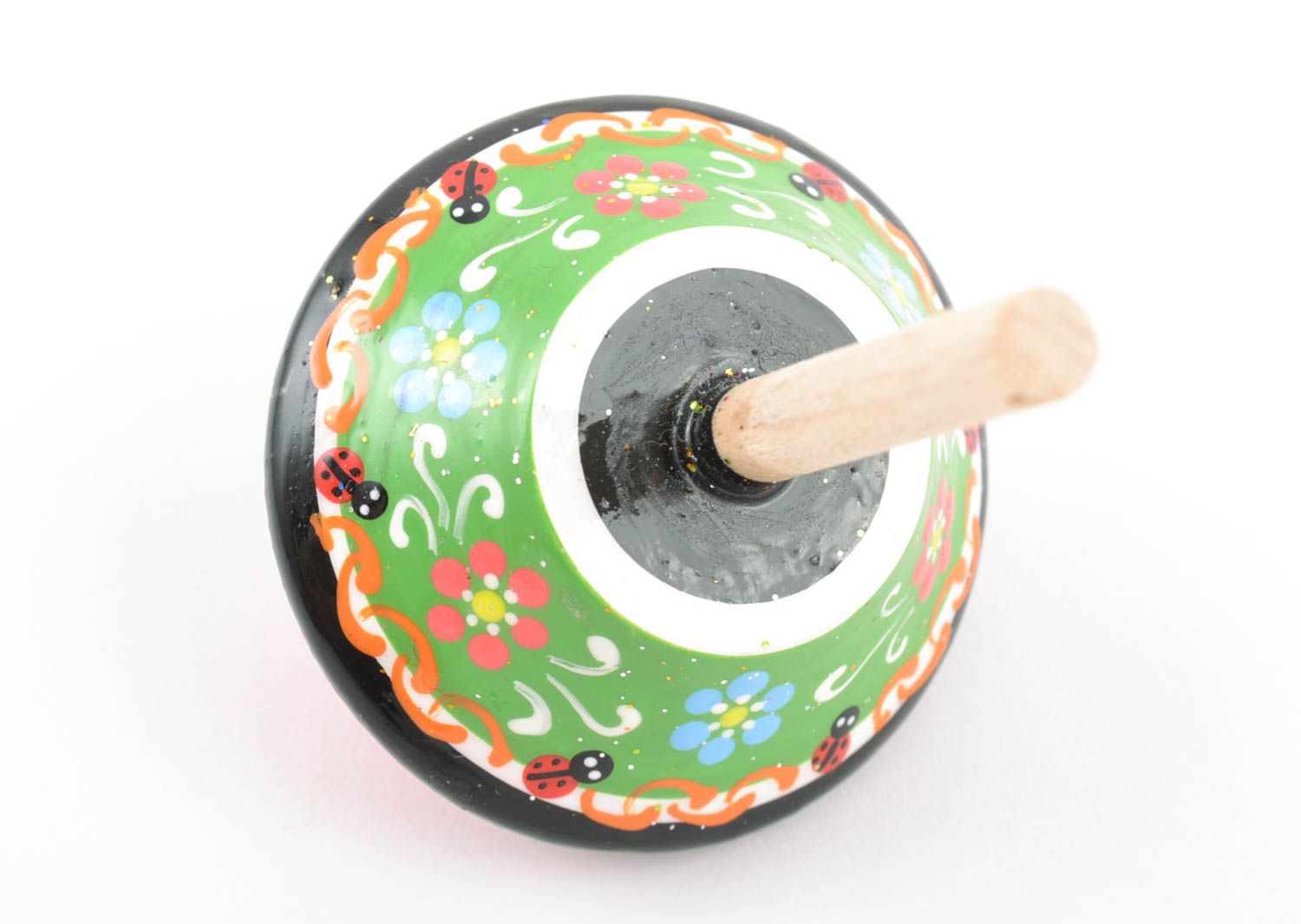 Beautiful bright painted handmade wooden toy spinning top for children photo 3