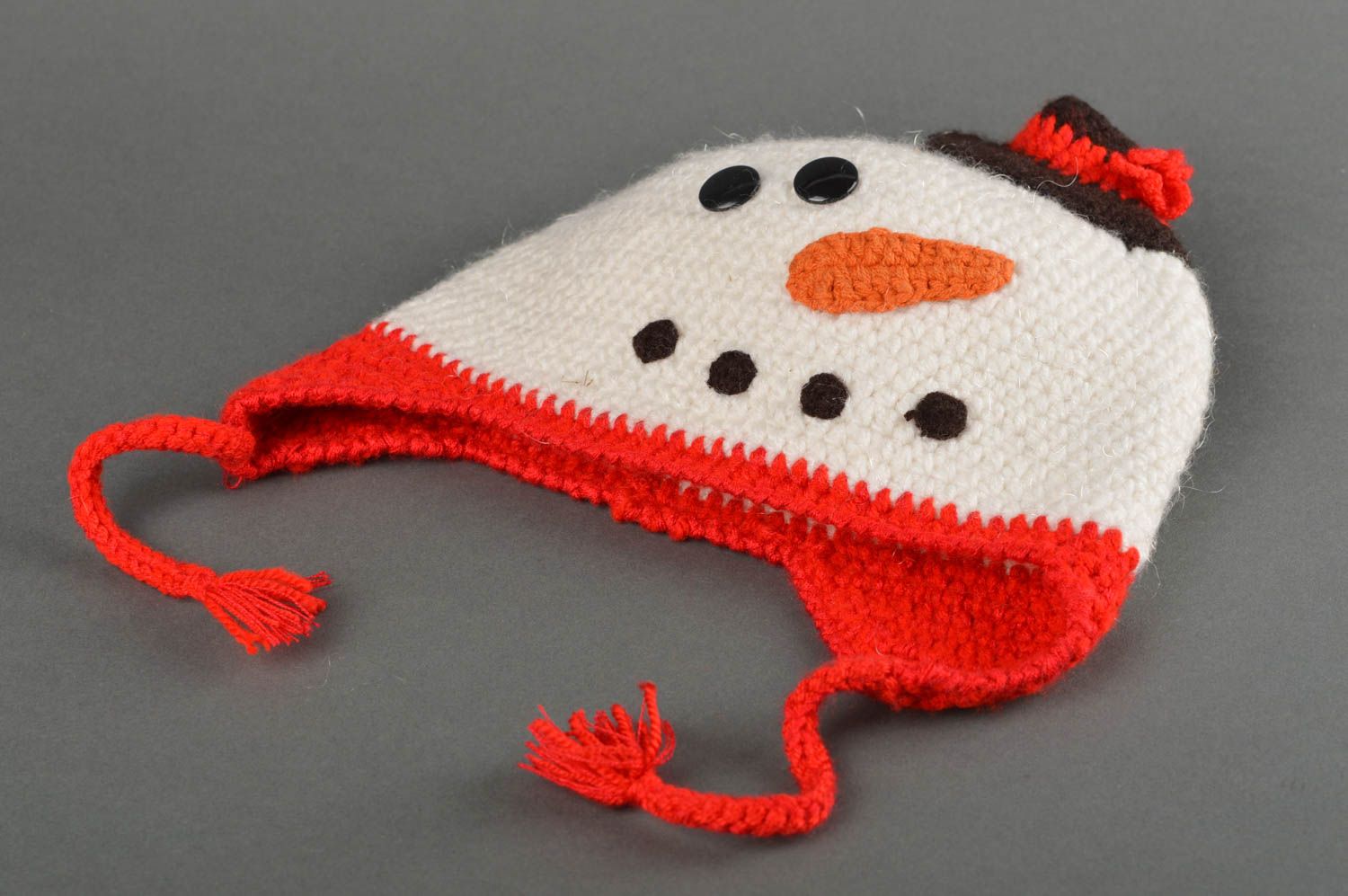 Bonnet au crochet fait main Chapeau tricot bonhomme de neige Vêtement enfant photo 3