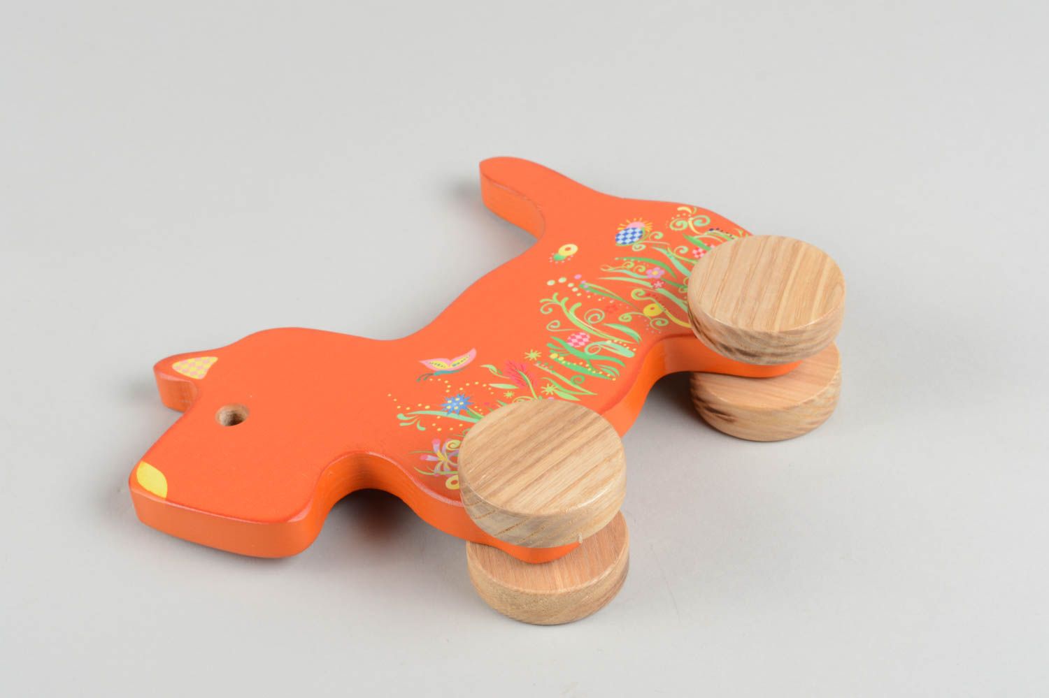 Игрушка ручной работы игрушка из дерева оранжевый песик игрушка-каталка фото 3