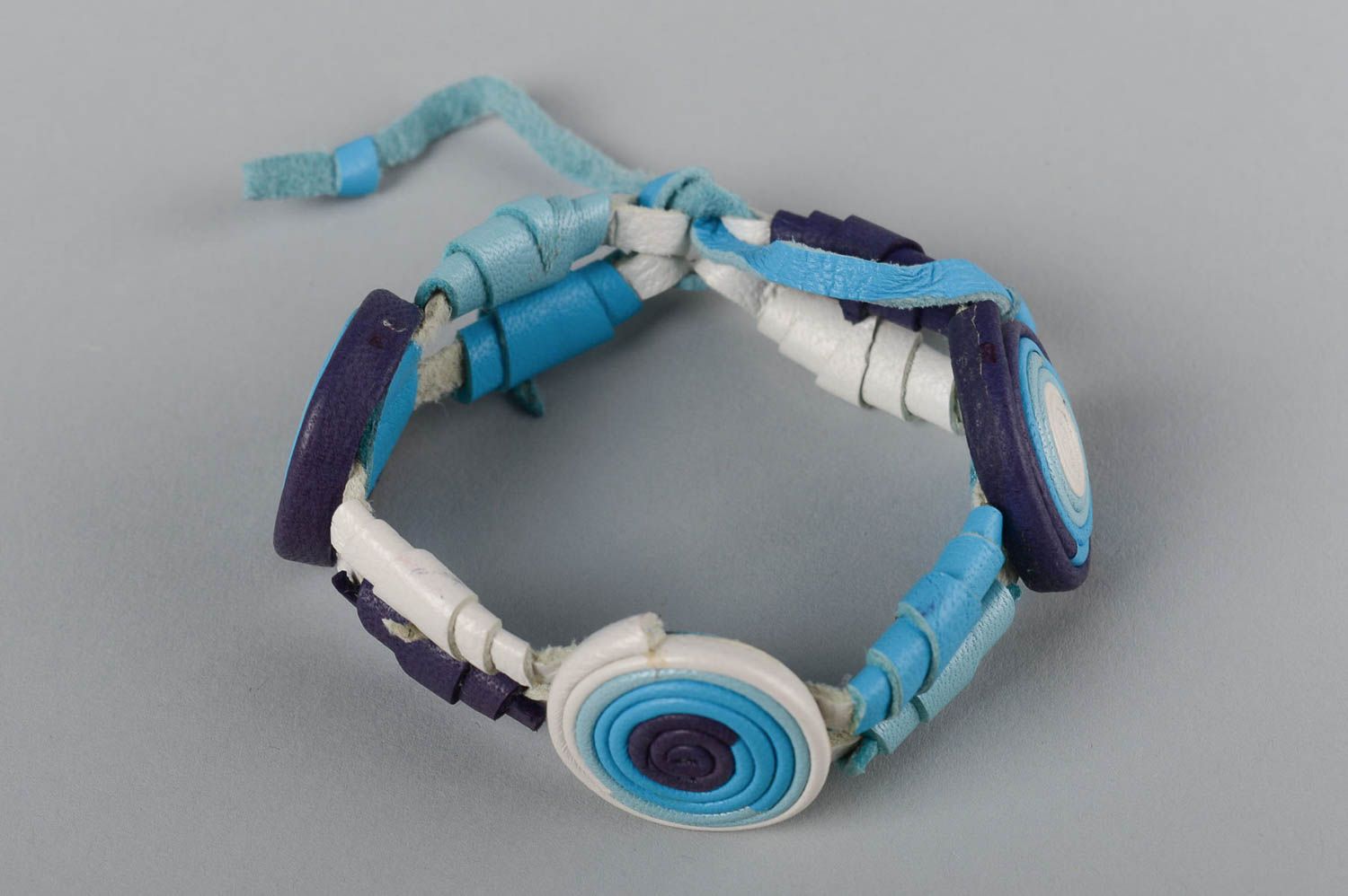 Bracelet en cuir Bijou fait main Accessoire femme bleu original large mignon photo 2