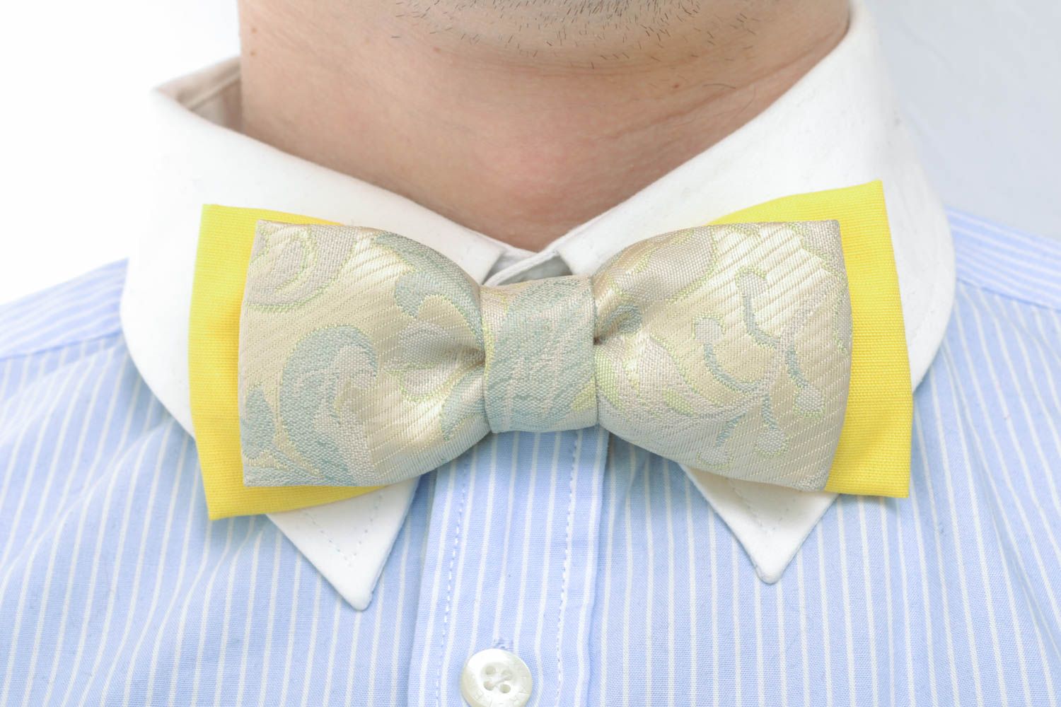 Fabric bow tie of yellow color photo 5
