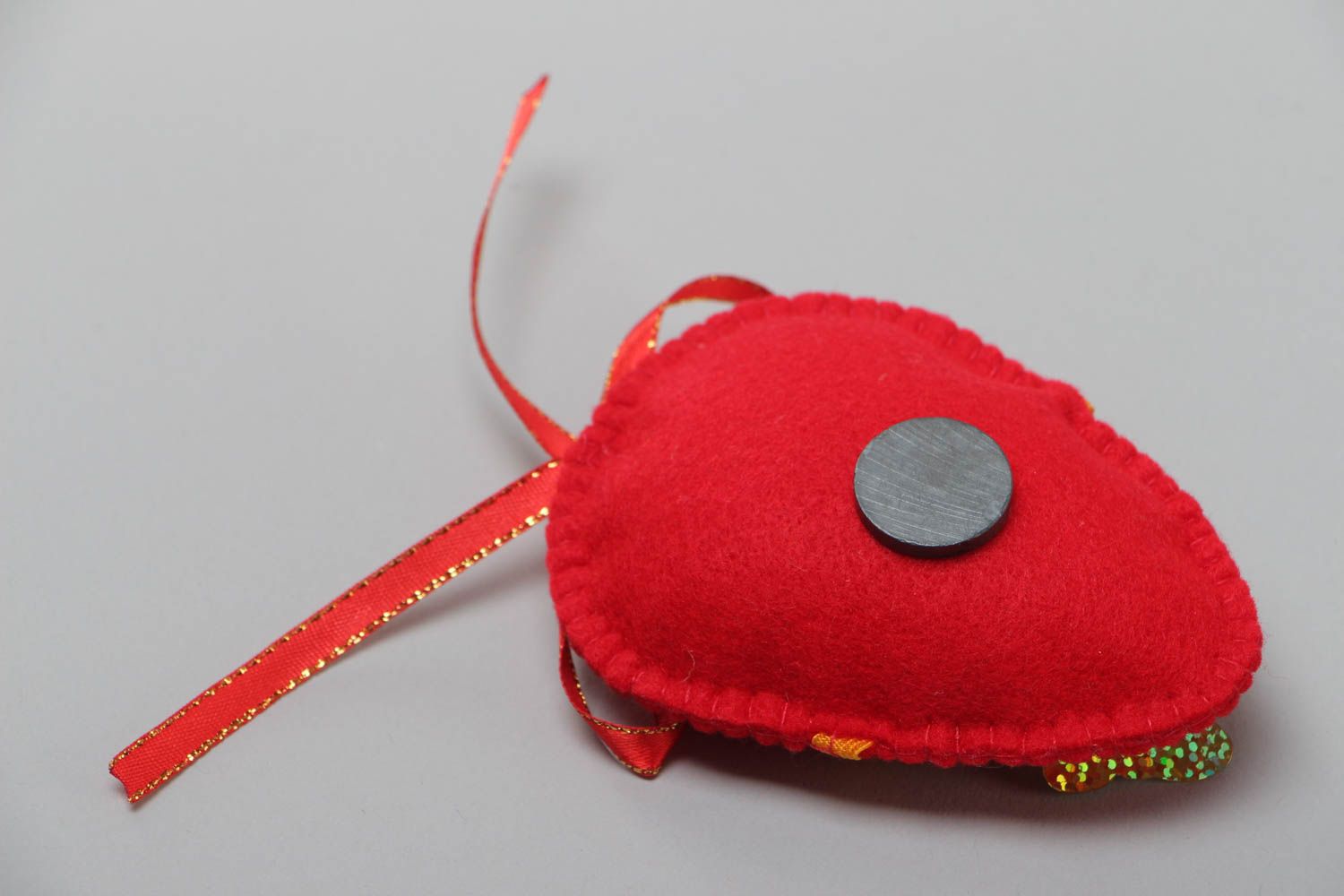 Handmade felt textile soft fridge magnet in the shape of red egg photo 4