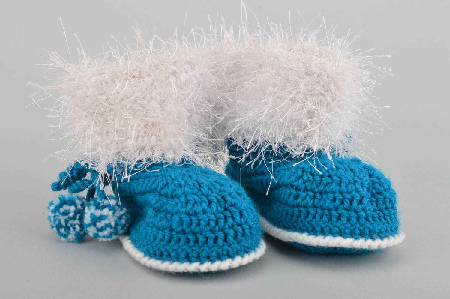 Patucos de bebé tejidos a ganchillo de algodón artesanales azules para niño  foto 2