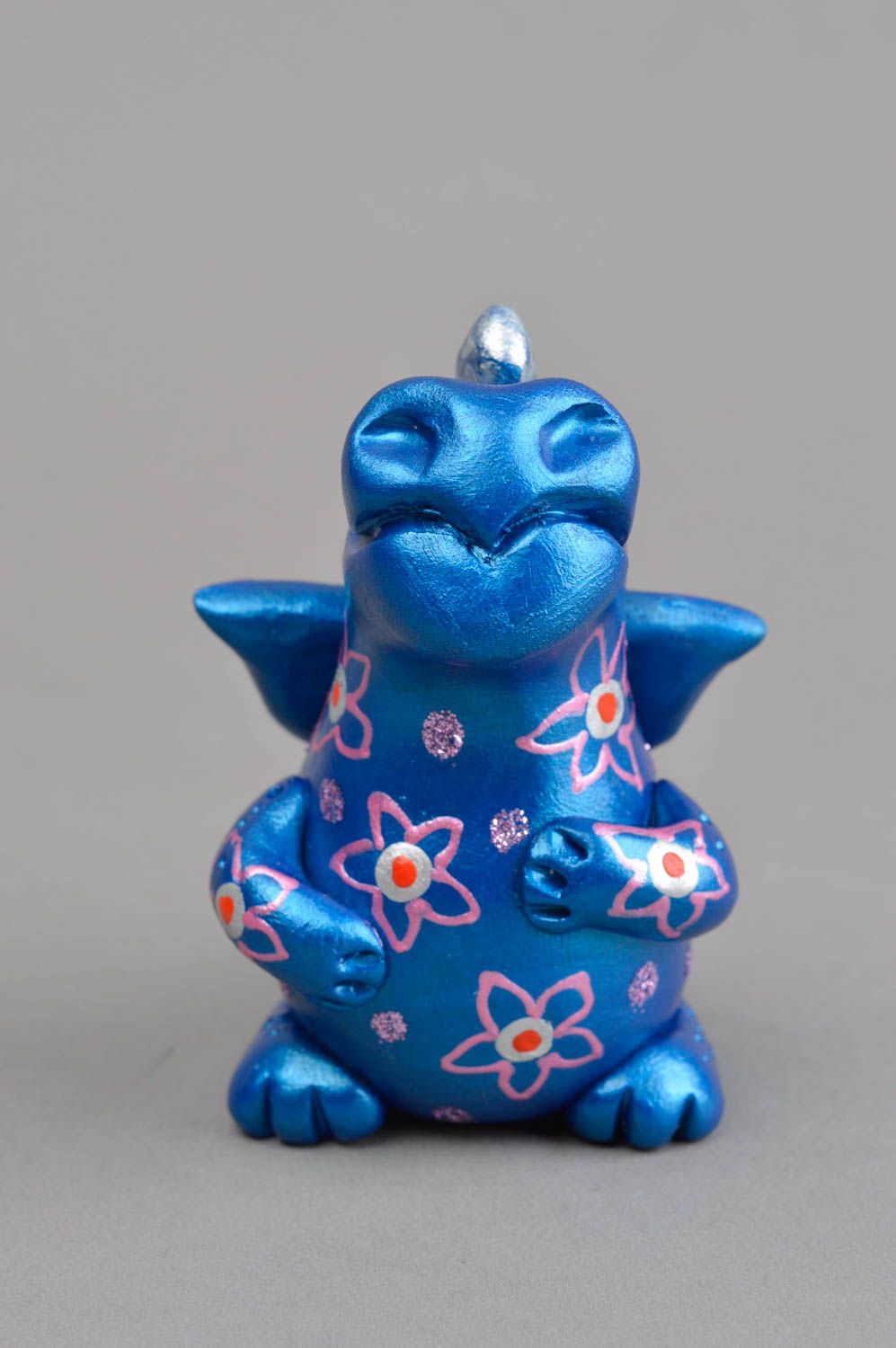 Sifflet jouet fait main Instrument de musique Figurine dragon bleu en argile photo 2