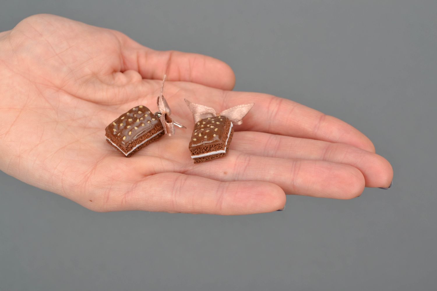 Polymer clay earrings in the shape of chocolate cakes photo 2