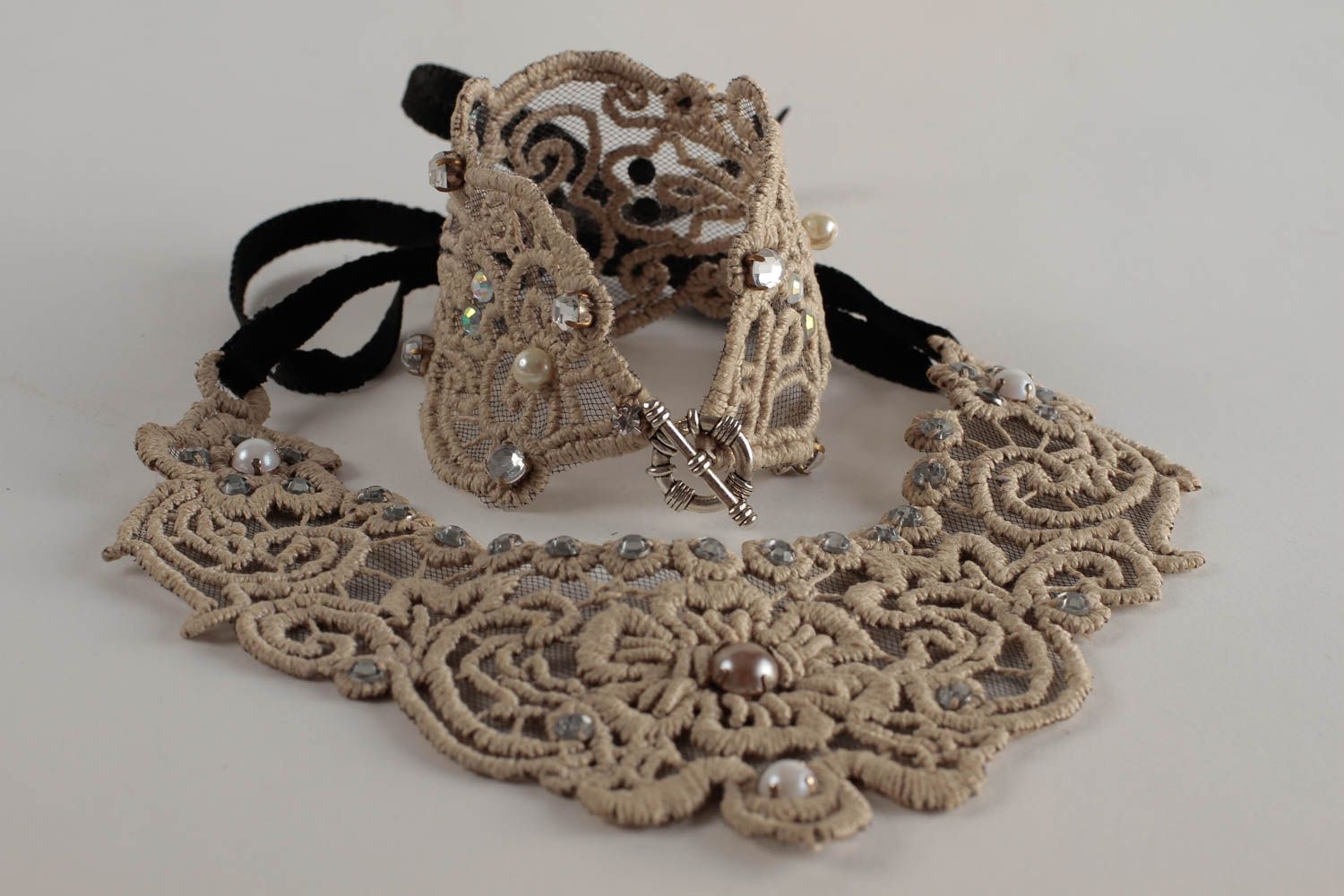 Collar original calado pulsera de tela bisuteria artesanal regalo para mujer foto 3