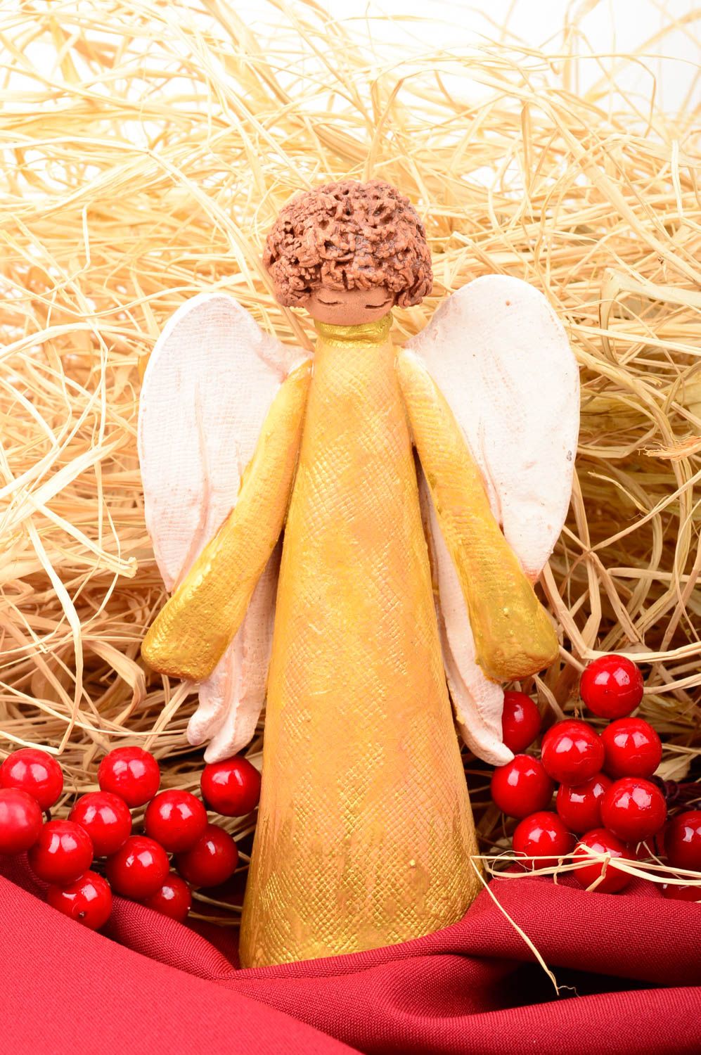 Figura de barro hecha a mano regalo para amigos decoración de hogar ángel foto 1