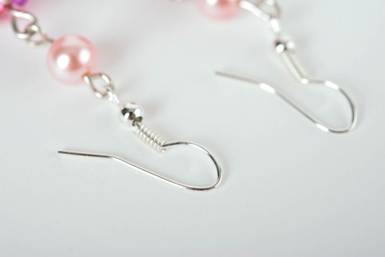 Handmade long beaded earrings stylish pink earrings cute designer jewelry photo 4