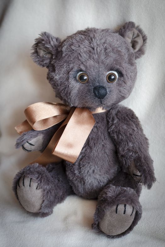 Handmade designer soft toy bear sewn of fur of dark gray color for children photo 2